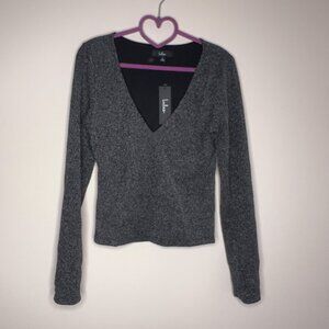 Lulus V-Neck Sweater Gray Size M